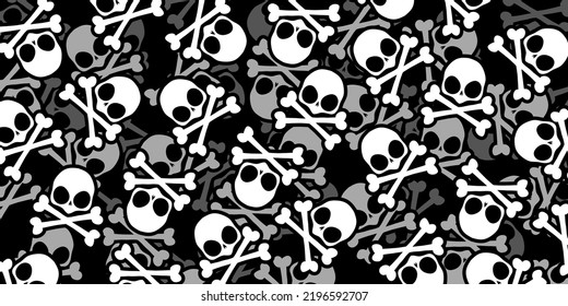 Cartoon skulls with crossbones, pattern for halloween cover. Vector illustration background.