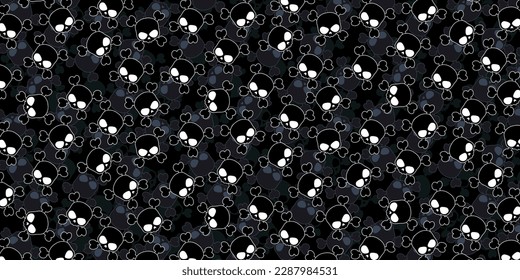 Cartoon skulls with crossbones, pattern for halloween cover. Vector illustration background.