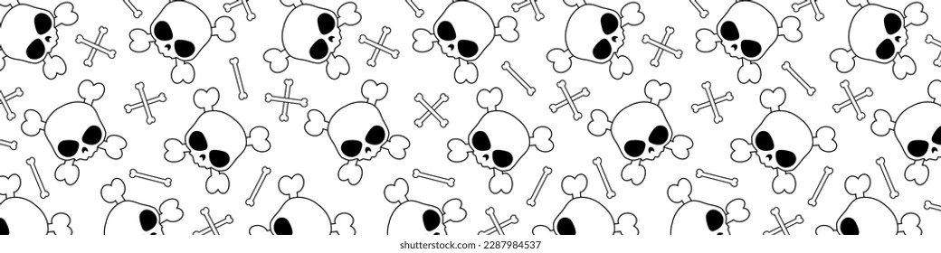 Cartoon skulls with crossbones, pattern for halloween cover. Vector illustration background.