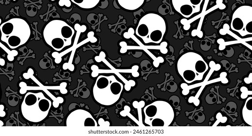Cartoon skulls with crossbones, pattern for halloween cover. Vector illustration background.	