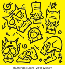 desenhos de crânios de desenhos animados por gráficos vetoriais manuais