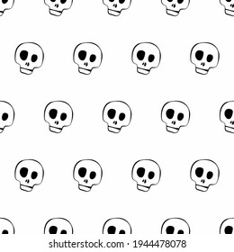 Cartoon Skulls Pattern. White Background Skulls Pattern.