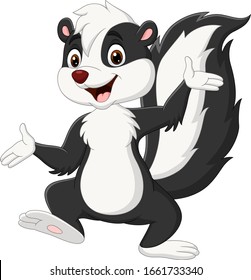 Cartoon skunk presenting on white background