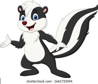 Cartoon skunk presenting on white background