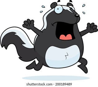 A cartoon skunk running in a panic.