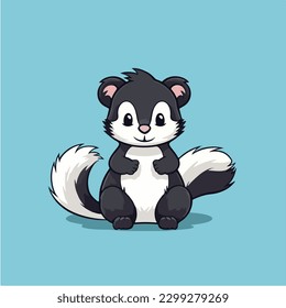 A cartoon of a skunk sitting on a blue background.