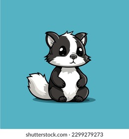 A cartoon of a skunk sitting on a blue background.