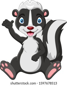 Cartoon skunk sitting with waving