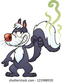 Cartoon skunk. Vector clip art illustration with simple gradients. Skunk and smell on separate layers for easy editing.