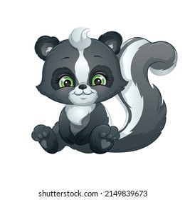 Cartoon skunk, vector illustration. Cute woodland animal.