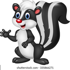 Cartoon skunk waving hand isolated on white background 