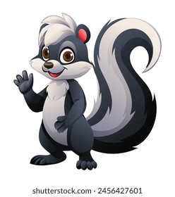 Cartoon skunk waving hand. Vector illustration isolated on white background