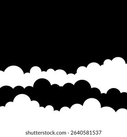 Cartoon sky background with clouds. Content background black and white sky with copyspace.
