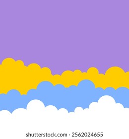Cartoon sky background with clouds. Square content background colorful sky.