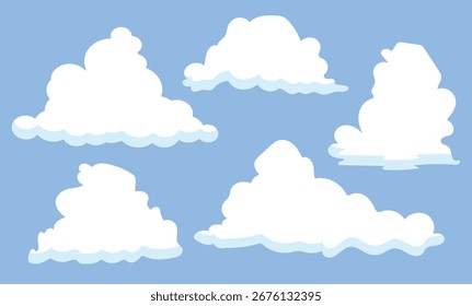 Nuvens do céu dos desenhos animados. Nuvens brancas fofas no céu azul.