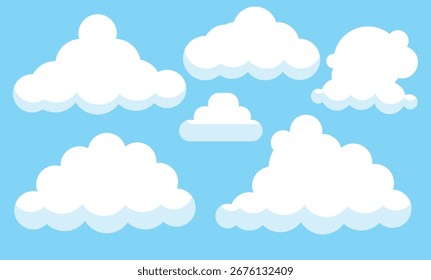 Nubes de cielo de dibujos animados. Nubes blancas esponjosas en el cielo azul.