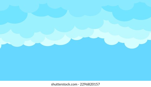 Cielo de dibujos animados y nubes aisladas sobre fondo azul. Nubes de cielo para la plantilla de fondo, volante, papel pintado, banner, afiche y diseño de cielo ondulado. Concepto de nubes planas. Nubes web 3D, ilustración vectorial