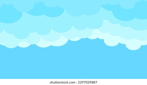 Cielo de dibujos animados y nubes aisladas sobre fondo azul. Nubes de cielo para la plantilla de fondo, volante, papel pintado, banner, afiche y diseño de cielo ondulado. Concepto de nubes planas. Nubes web 3D, ilustración vectorial