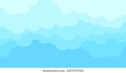 Cartoon sky and clouds isolated on blue background. Sky clouds for background template, flyer, wallpaper, banner, poster and fluffy sky design. Flat clouds concept. 3D web clouds, vector illustration