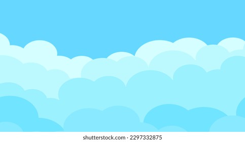 Cartoon sky and clouds isolated on blue background. Sky clouds for background template, flyer, wallpaper, banner, poster and fluffy sky design. Flat clouds concept. 3D web clouds, vector illustration