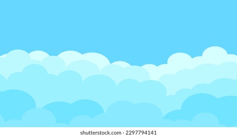 Cartoon sky and clouds isolated on blue background. Sky clouds for background template, flyer, wallpaper, banner, poster and fluffy sky design. Flat clouds concept. 3D web clouds, vector illustration