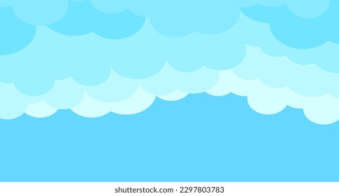Cartoon sky and clouds isolated on blue background. Sky clouds for background template, flyer, wallpaper, banner, poster and fluffy sky design. Flat clouds concept. 3D web clouds, vector illustration