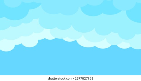 Cielo de dibujos animados y nubes aisladas sobre fondo azul. Nubes de cielo para la plantilla de fondo, volante, papel pintado, banner, afiche y diseño de cielo ondulado. Concepto de nubes planas. Nubes web 3D, ilustración vectorial