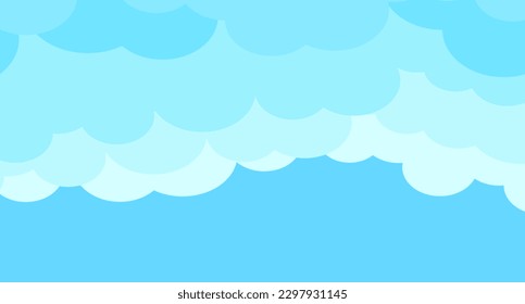 Cartoon sky and clouds isolated on blue background. Sky clouds for background template, flyer, wallpaper, banner, poster and fluffy sky design. Flat clouds concept. 3D web clouds, vector illustration