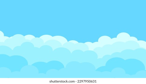 Cartoon sky and clouds isolated on blue background. Sky clouds for background template, flyer, wallpaper, banner, poster and fluffy sky design. Flat clouds concept. 3D web clouds, vector illustration
