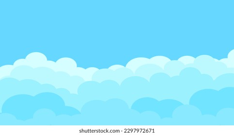 Cartoon sky and clouds isolated on blue background. Sky clouds for background template, flyer, wallpaper, banner, poster and fluffy sky design. Flat clouds concept. 3D web clouds, vector illustration