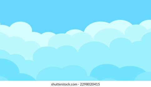 Cartoon sky and clouds isolated on blue background. Sky clouds for background template, flyer, wallpaper, banner, poster and fluffy sky design. Flat clouds concept. 3D web clouds, vector illustration