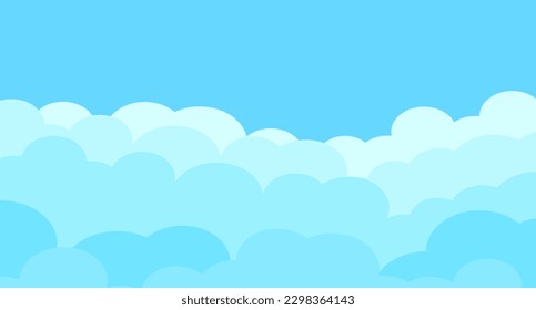 Cielo de dibujos animados y nubes aisladas sobre fondo azul. Nubes de cielo para la plantilla de fondo, volante, papel pintado, banner, afiche y diseño de cielo ondulado. Concepto de nubes planas. Nubes web 3D, ilustración vectorial
