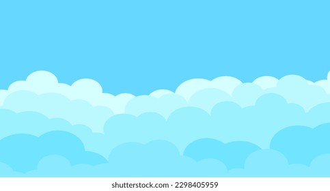 Cartoon sky and clouds isolated on blue background. Sky clouds for background template, flyer, wallpaper, banner, poster and fluffy sky design. Flat clouds concept. 3D web clouds, vector illustration
