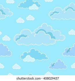 Cartoon sky and clouds. Vector illustration.