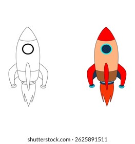 Cartoon Sky Rocket Coloring Art Digital Vectors Illustration