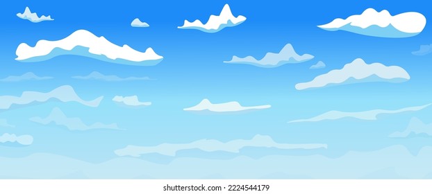 Cartoon sky vector day landscape anime style clouds, background design.