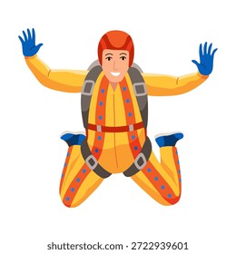 Caricatura de paracaidista. Chico saltando desde un avión, caída libre, volando en el cielo, personas cayendo en diferentes poses, deporte extremo