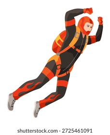 Cartoon skydiver character. Guy jumping from an airplane, free fall, flying in sky, people falling in different poses, extreme sport