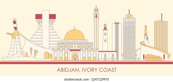 Cartoon Skyline panorama of city of Abidjan, Ivory Coast - vector illustration