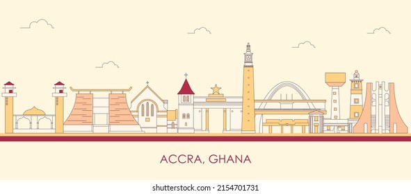 Cartoon Skyline panorama of city of Accra, Ghana - vector illustration