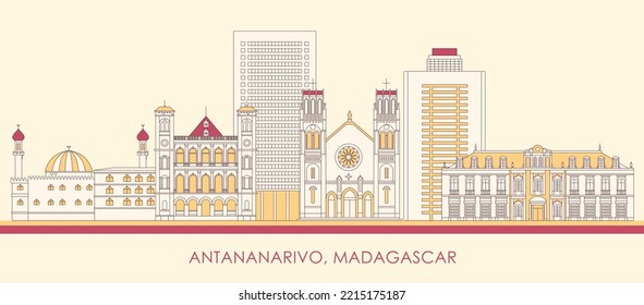 Cartoon Skyline panorama of city of Antananarivo, Madagascar - vector illustration