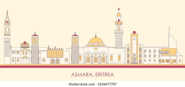 Cartoon Skyline panorama of city of Asmara, Eritrea - vector illustration