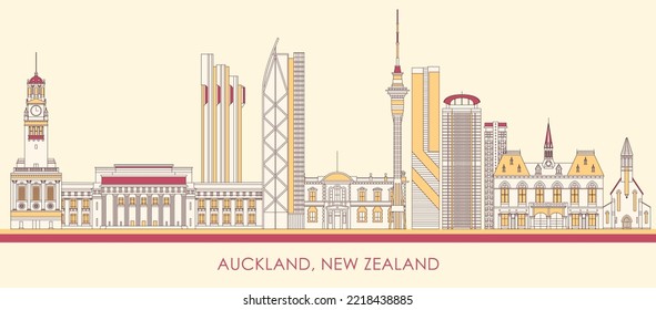 Cartoon Skyline Panorama Of City Of Auckland, New Zealand - Vector Illustration