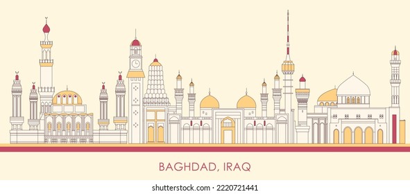 Cartoon Skyline panorama of city of Baghdad, Iraq - vector illustration