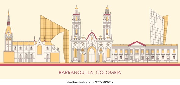 Cartoon Skyline panorama of city of Barranquilla, Colombia - vector illustration