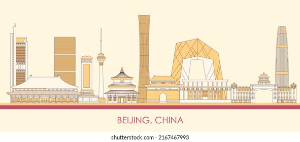 Panorama del Skyline de la caricatura de la ciudad de Beijing, China - ilustración vectorial