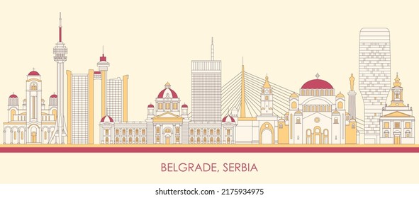 Cartoon Skyline panorama of City of Belgrade, Serbia - vector illustration