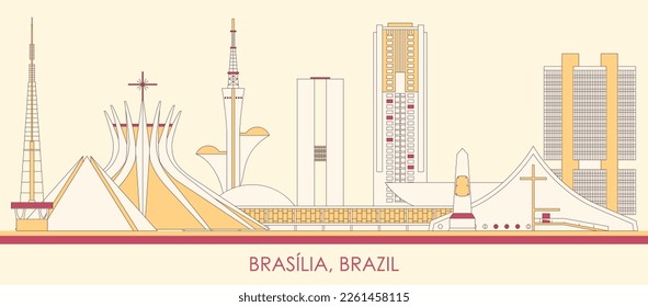 Cartoon Skyline panorama of city of Brasilia, Brazil - vector illustration