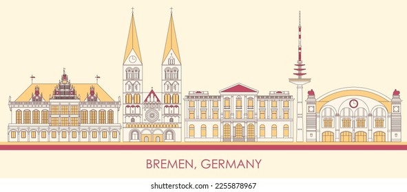 Cartoon Skyline panorama of city of Bremen, Germany  - vector illustration