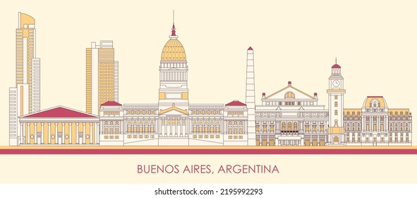 Cartoon Skyline panorama of city of Buenos Aires, Argentina - vector illustration